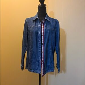 Blue Denim Jacket with Red and White Trim Womens size 12